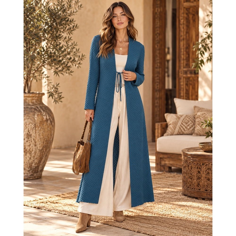 Dolan Left Coast Collection Teal Blue Textured Popcorn Knit Duster Cardigan S